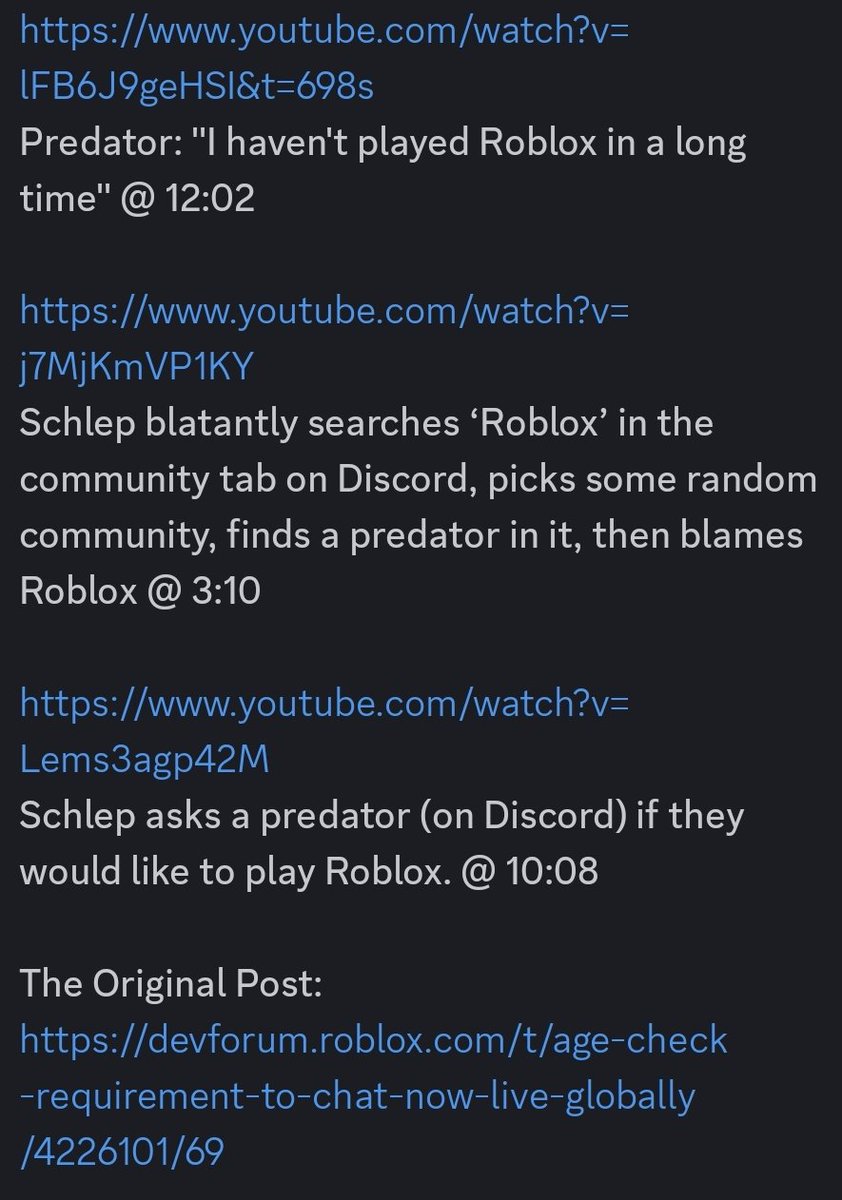 TaylorDev_'s tweet photo. @HelloItsVG Schlep has also twisted a lot of his videos where he made Discord is point of contact and then dragged bad actors onto Roblox while keeping social communications on Discord. Effectively defaming Rblox which is likely why he was banned. https://t.co/jWJ8K9ppFv