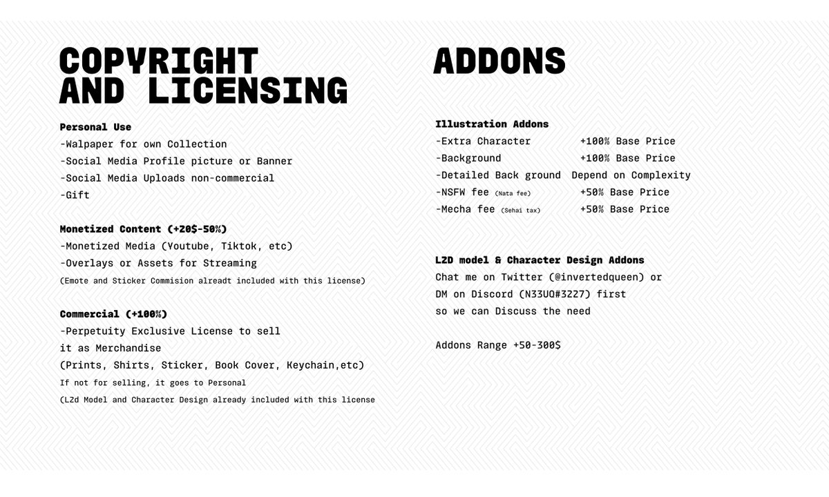 InvertedQueen's tweet photo. (2/2🧵)
TOS, Licenses &amp; Add-ons!!! 💪

Please read!!! https://t.co/XV7PVuSQe8