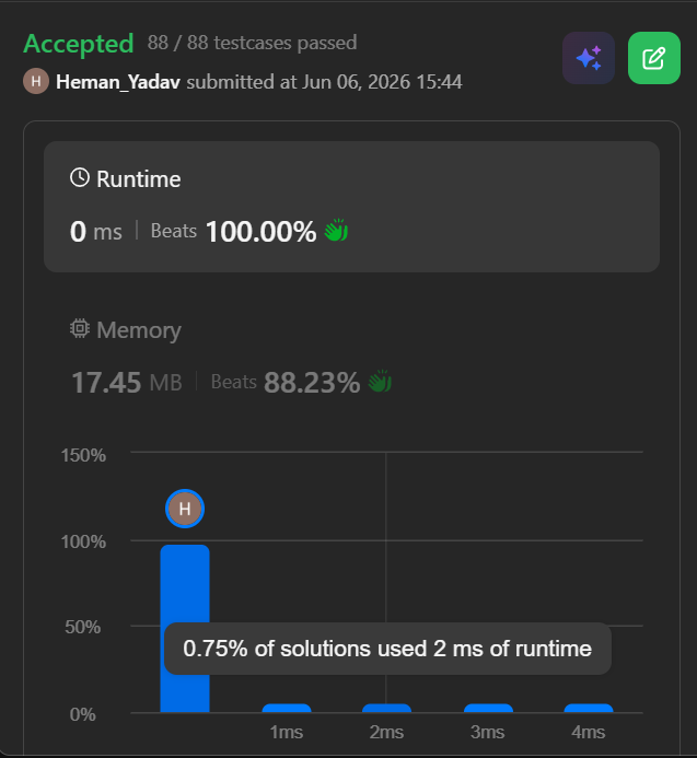 hemanyadav2005's tweet photo. Day 13/100 of #100DaysOfCode

- Problem solved: 34. Find First and Last Position of Element in Sorted Array
- Topic covered: Binary Search
- Topic learned: LinkedList
- Approach: Search the first occurrence in left side and last occurrence in right side after calculating mid. https://t.co/i98yyHd7M3
