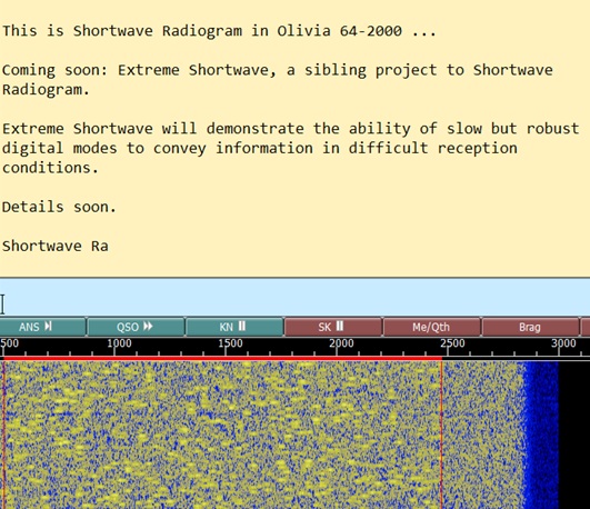 SWRadiogram's tweet photo. For the 0230-0300 UTC show, 9265 kHz from WINB Pennsylvania, I stayed up past my usual bedtime in search of a bad signal to demonstrate the Olivia 64-2000.  

But via SDRs in Cyprus, Finland, Brazil, Quebec, Alberta, Idaho and BC, the  MFSK32 text was 100% with some upper 90s. https://t.co/PcyGSIg8Ix