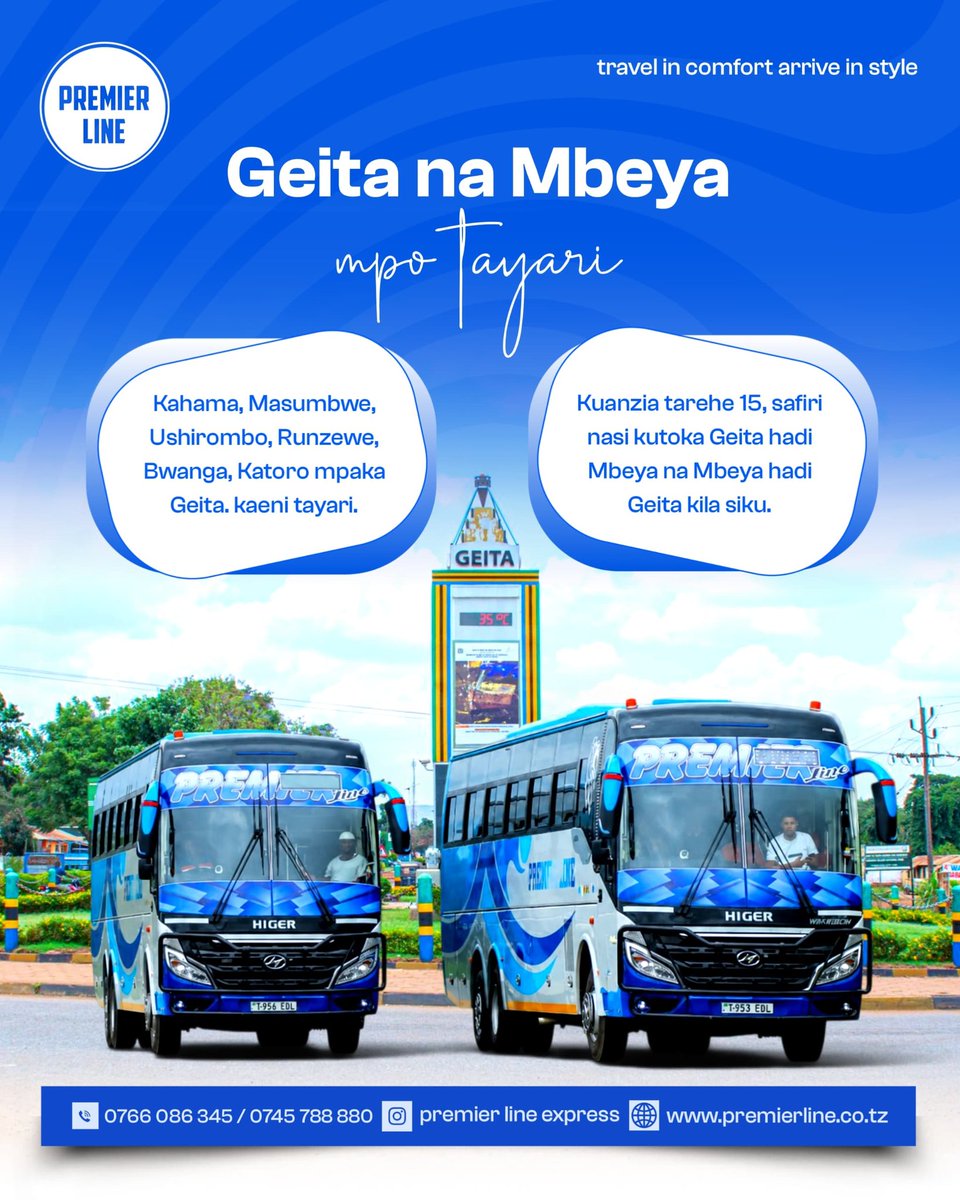 Mbeya_Buses's tweet photo. Haya sasa Twenzetu Geita chap chap na Mzee wa Route Dume ...#PremierLine π«‘
Premier Line
Mbeya | Geita via Dom
Saa 2 Asubuhi
Coming soon
Kwenye zile route zangu dume nilizosema wakurugenzi waweke gari imebaki Mbeya Bukoba tu ..tumalize show ππ https://t.co/7BQ16TS1nP