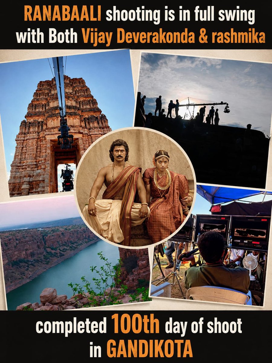 pracheth1391's tweet photo. 100 days of hard work, grand visuals and epic scale 🔥#VijayDeverakonda bringing history alive while Gandikota turns into a cinematic wonder ⚔️✨ https://t.co/3FugaYhta0