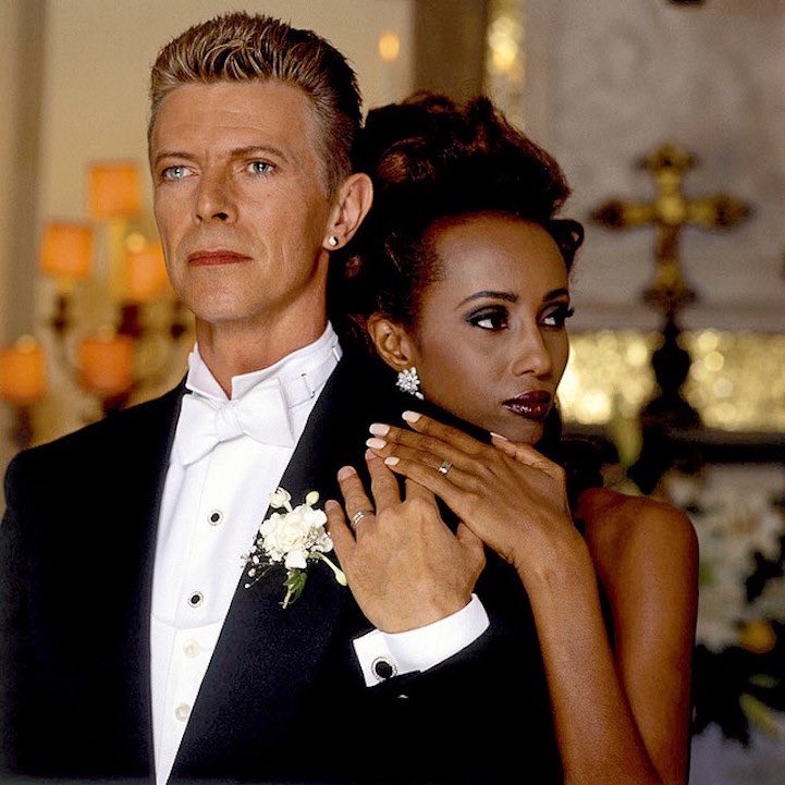 bowieww's tweet photo. On this day, 34 years ago, David Bowie and Iman held their official church wedding in Florence, Italy at St James' Episcopal Church in 1992. Photographs by Brian Aris https://t.co/1mJb1WMetv