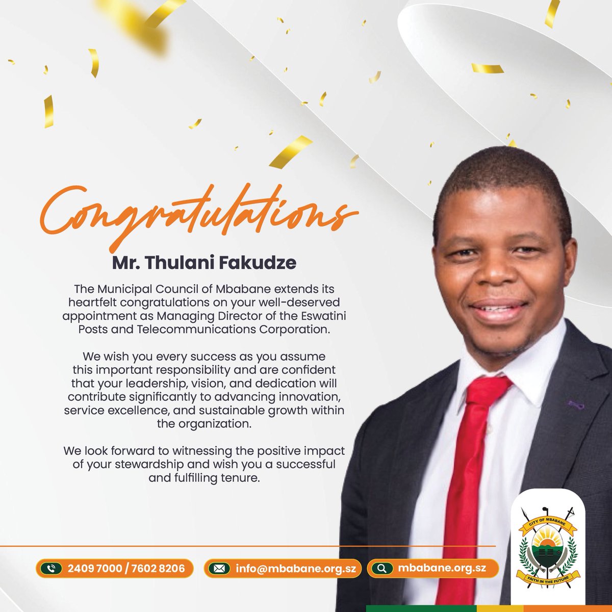 MbabaneCouncil's tweet photo. Congratulations Mntolo

#IloveMbabane
#Leadership https://t.co/6U4s2Ei1XE