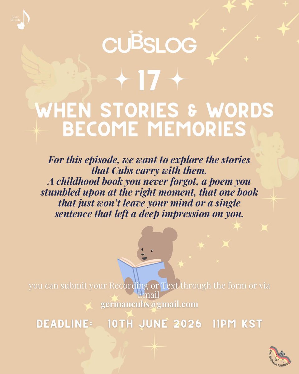 kimwoojin_DE's tweet photo. 🌟 𝓒𝓤𝓑𝓢𝓛𝓞𝓖🌟

➡️ 🧸🎙️Ep 17: When Strories &amp; Words become Memories 📔📝✨

𝑹𝒆𝒎𝒊𝒏𝒅𝒆𝒓
SUBMISSION CLOSES SOON ⏰
📨: https://t.co/tDa6qBf17b

#KIMWOOJIN #김우진 #우진
#KIMWOOJIN_CUBSWILLWAIT
#CUBSLOG https://t.co/vEtjjAwIst