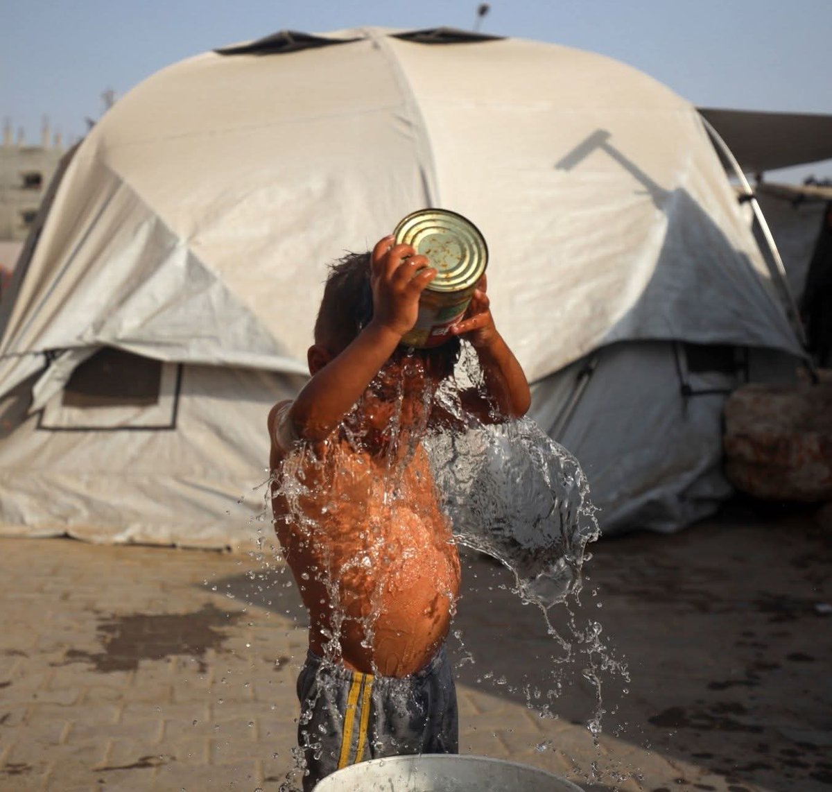Medo198518's tweet photo. A scorching sun beats down on them, the ground boils beneath their feet, and their tents trap the heat in every corner. Their daily suffering is only truly understood by those who live it; at midday, the tent transforms into a blazing inferno, and remaining inside becomes unimaginable agony.