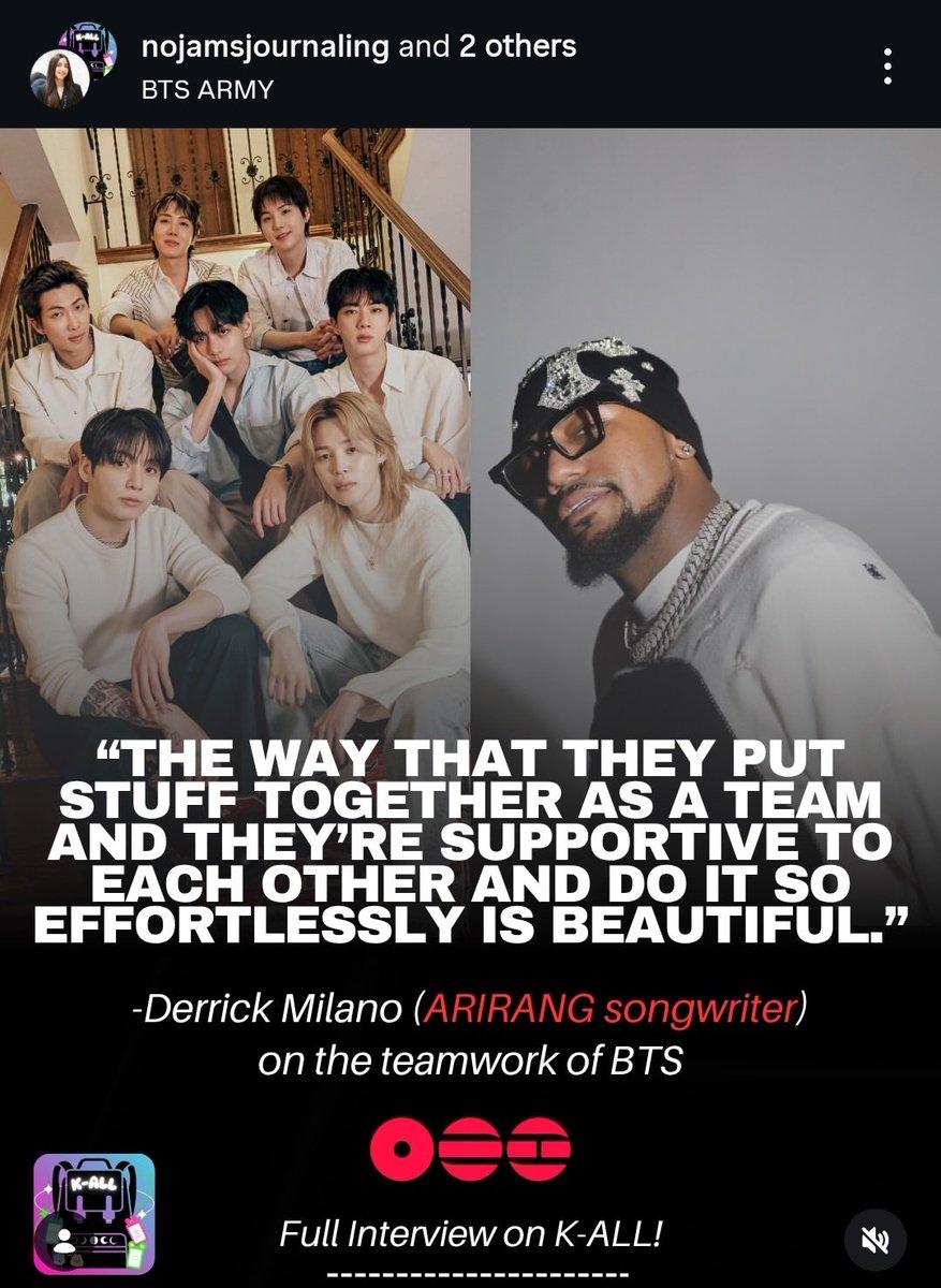 Yoon_kookie97's tweet photo. Derrick Milano Instagram Post !!

- “The way that they put stuff together as a team &amp; they're supportive to eachother &amp; do it so effortlessly is beautiful” 

- “These are Artists who are intentional &amp; i think that's what we need more of”

https://t.co/W3LwT1gFuV https://t.co/Q95y7rxu81