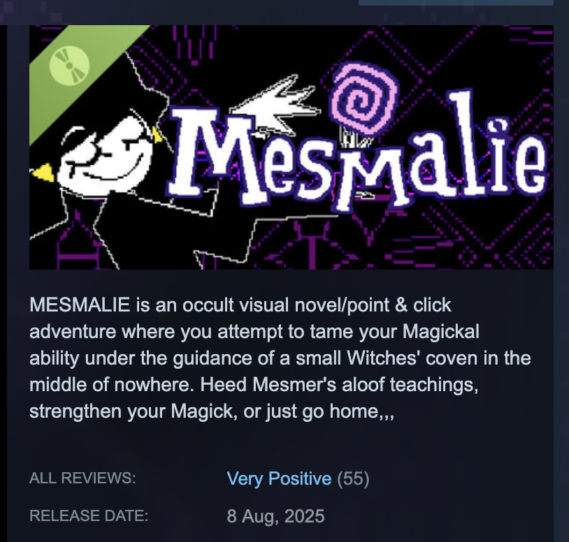 orbitaldot's tweet photo. If you really liked the Mesmalie demo &amp; wanna help boost the game's upcoming release, you can leave a review on the demo with your thoughts, even if it's just "demo cool". It helps a ton! https://t.co/nd9kOZFKeZ