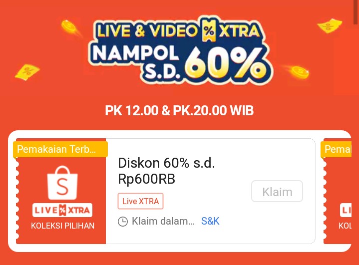 qeelarry's tweet photo. Voucher shopee live &amp; video xtra. Jam 20.00 WIB. Siapin produk, baru klaim

Diskon 60% s/d 600rb
Diskon 60% s/d 60rb
Klaim agak bawah
https://t.co/IaAjVoQjWg

Cari produk di live xtra, produk yg masuk ke keranjang harus ada logo shopee live. Nanti baru klaim vouchernya &amp; co https://t.co/z5hZDhM0po