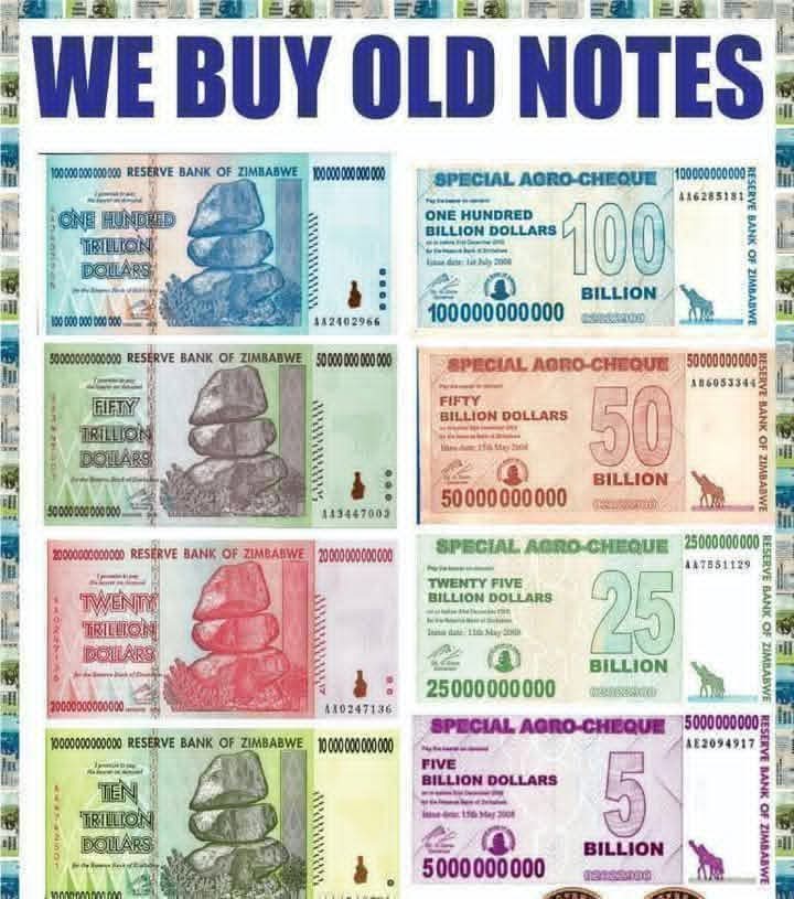 VaMatamba's tweet photo. @paultungwarara 100 trillion =10usd
50trillion = 5 usd
20 trillion = 2 usd
10 trillion =1usd
100 billion = 1USD
50 billion  =0.25c
25 billion = 5 c
Call or app 0774385254 https://t.co/ePmhujFmpM