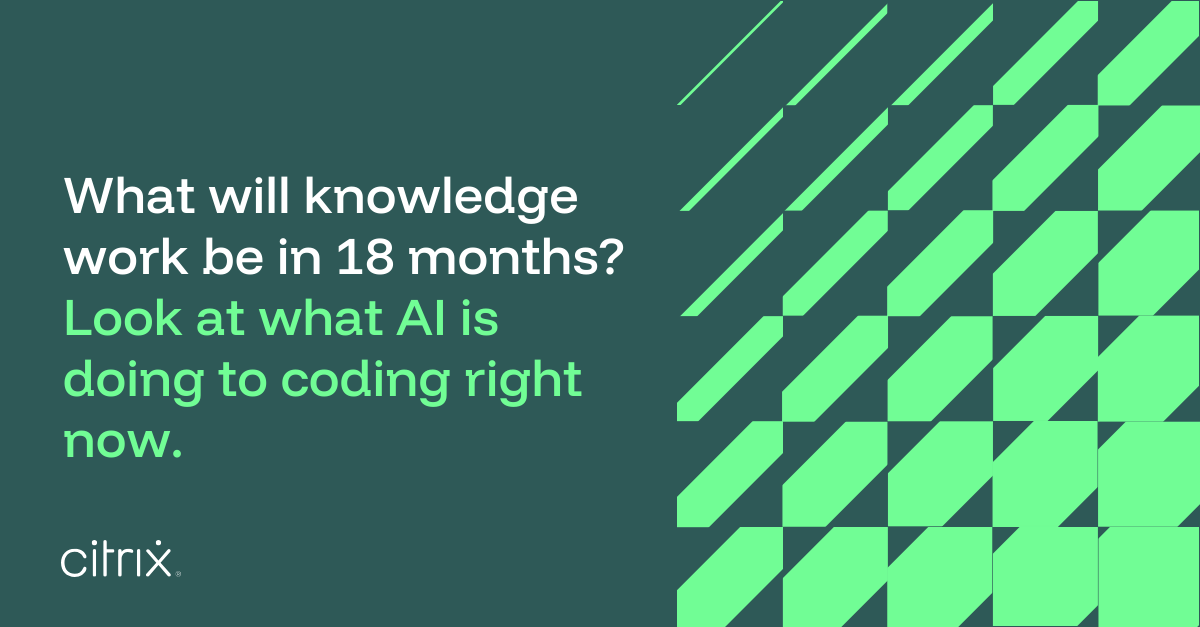 citrix's tweet photo. Curious what knowledge work will be in 18 months? Start by looking at what #AI is doing to coding now.

In this post, Brian Madden takes @danshapiro's five-level framework for AI use in coding and translates it to knowledge work: https://t.co/tZ0j2Qn7qZ https://t.co/TAZToeIY8q