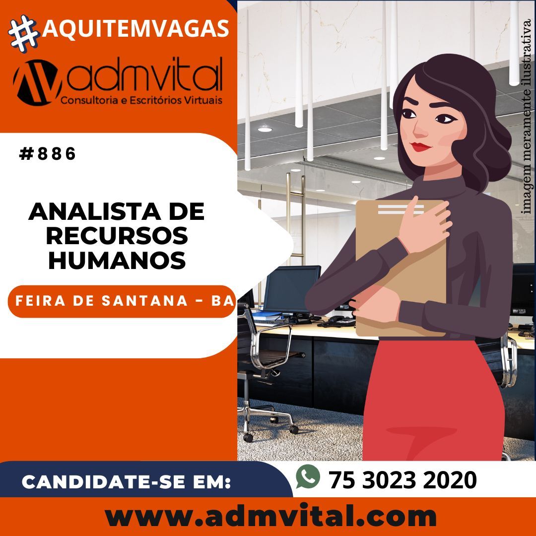 _Admvital's tweet photo. VAGA: Analista de Recursos Humanos (886) - Feira de Santana / BA  🏢💼

🔹 Código da vaga: 886 | Abertura: 05/06/2026
🔹 Inscreva-se: https://t.co/DSimMazOtS

📲 Dúvidas? Acesse o autoatendimento via WhatsApp: (75) 3023-2020
🌐 Confira outras vagas: https://t.co/pdUSKJQ9JU https://t.co/piVzGdwdei