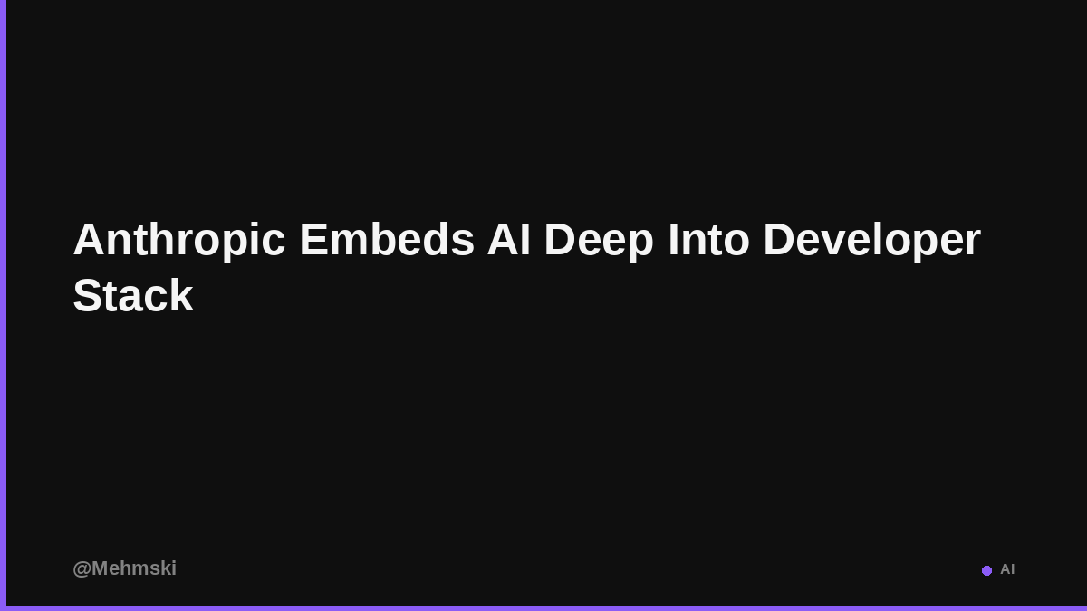 Mehmski's tweet photo. Anthropic just bought Bun. The JavaScript runtime. A $300M AI safety lab now owns core web infrastructure. This isn't about building chatbots anymore. Claude is positioning to run inside your dev stack, not just answer questions about it. https://t.co/g8BFm9Y8na