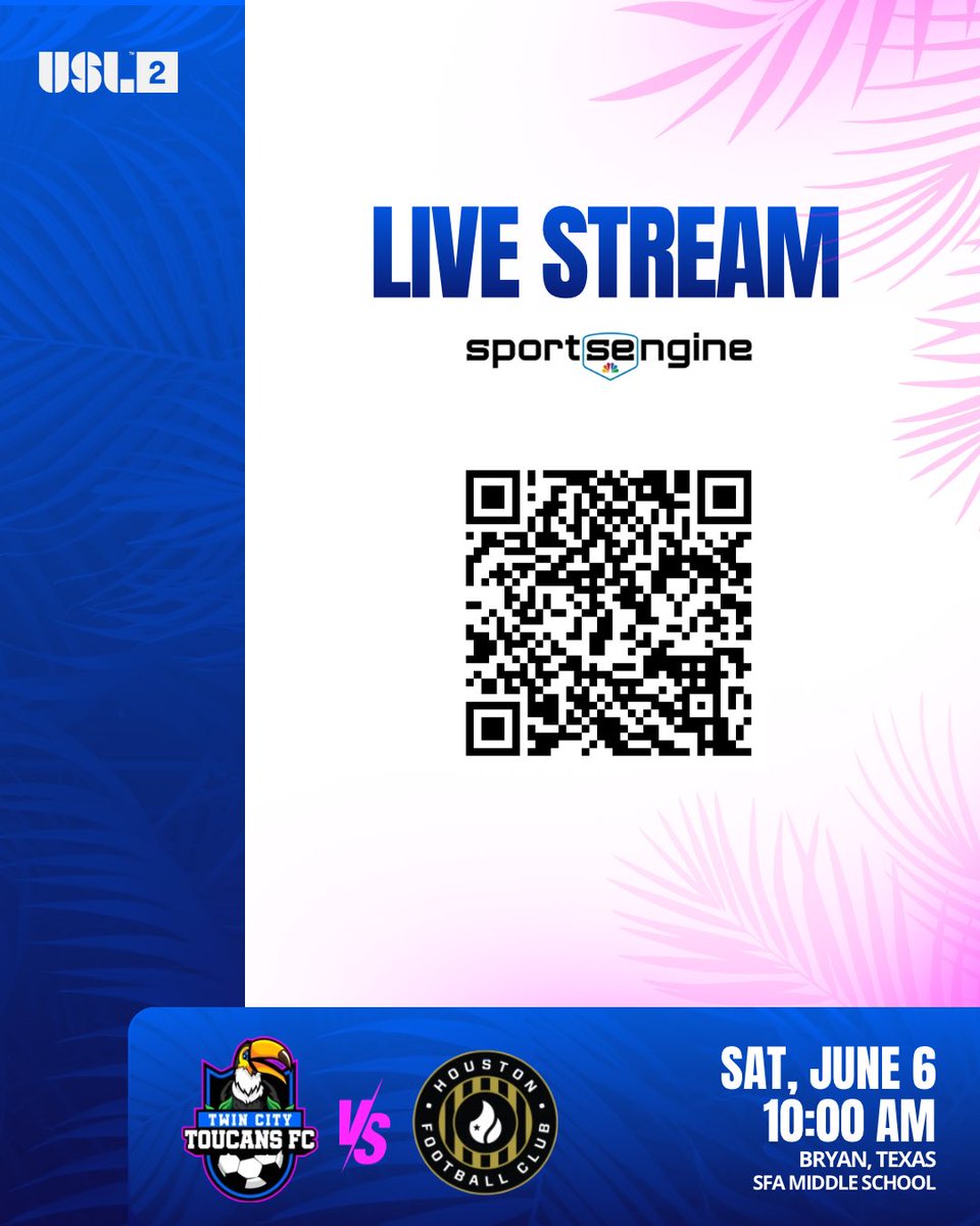 ToucansFC's tweet photo. 🚨MATCH DAY! It’s time to make some noise for our Toucans! See you at kickoff! 📣👏

📍 SFA Middle School - Bryan
⏰ kickoff @ 10 AM
🆓 under 18 FREE at all home games
🎟️ $10 tickets https://t.co/eOFI9TtqjN
📺 @SportsEngine 

#TwinCityToucans #USL2 #Bryan #CollegeStation #soccer https://t.co/Q3xbLlrsip