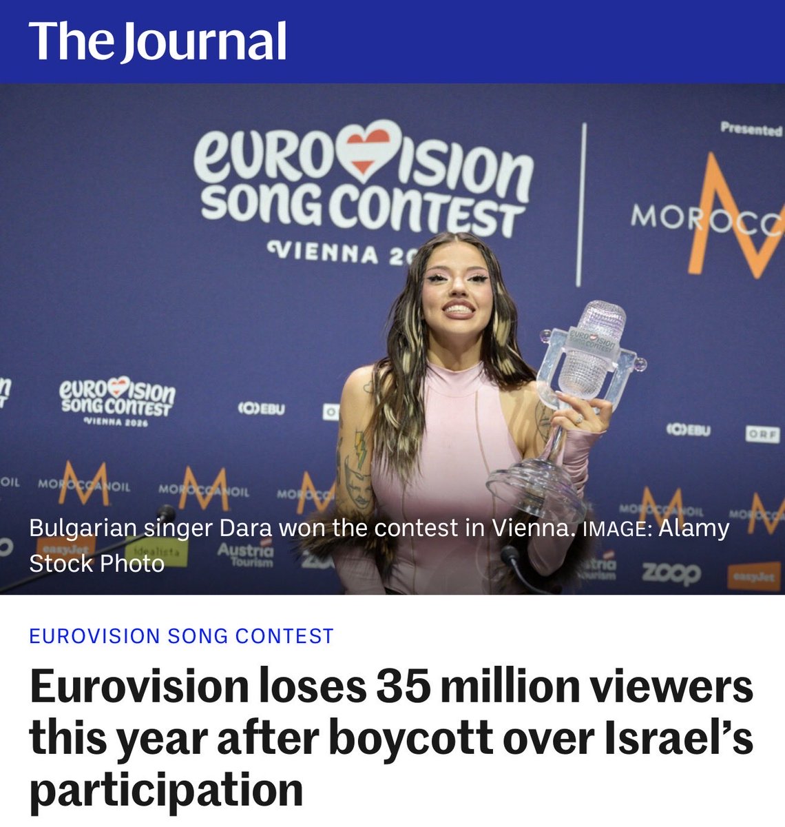 PACBI's tweet photo. Genocidal Israel's isolation in its previous Western cultural strongholds has never been so evident.

If Eurovision fans want to save the contest from being another Israeli occupied territory, there is no choice but to boycott it until organisers finally ban apartheid Israel. https://t.co/lLeUCJ9gFW