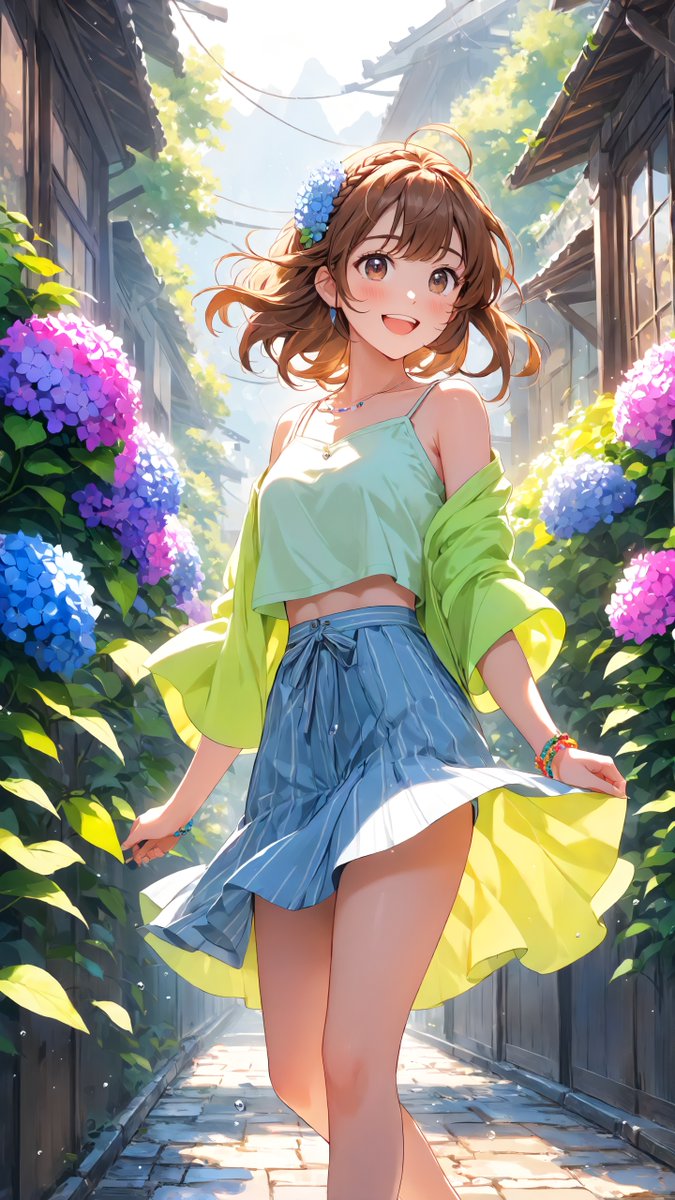 Hello 🌤️ 街で見つけた大きな紫陽花、 私の髪飾りとお揃いみたい