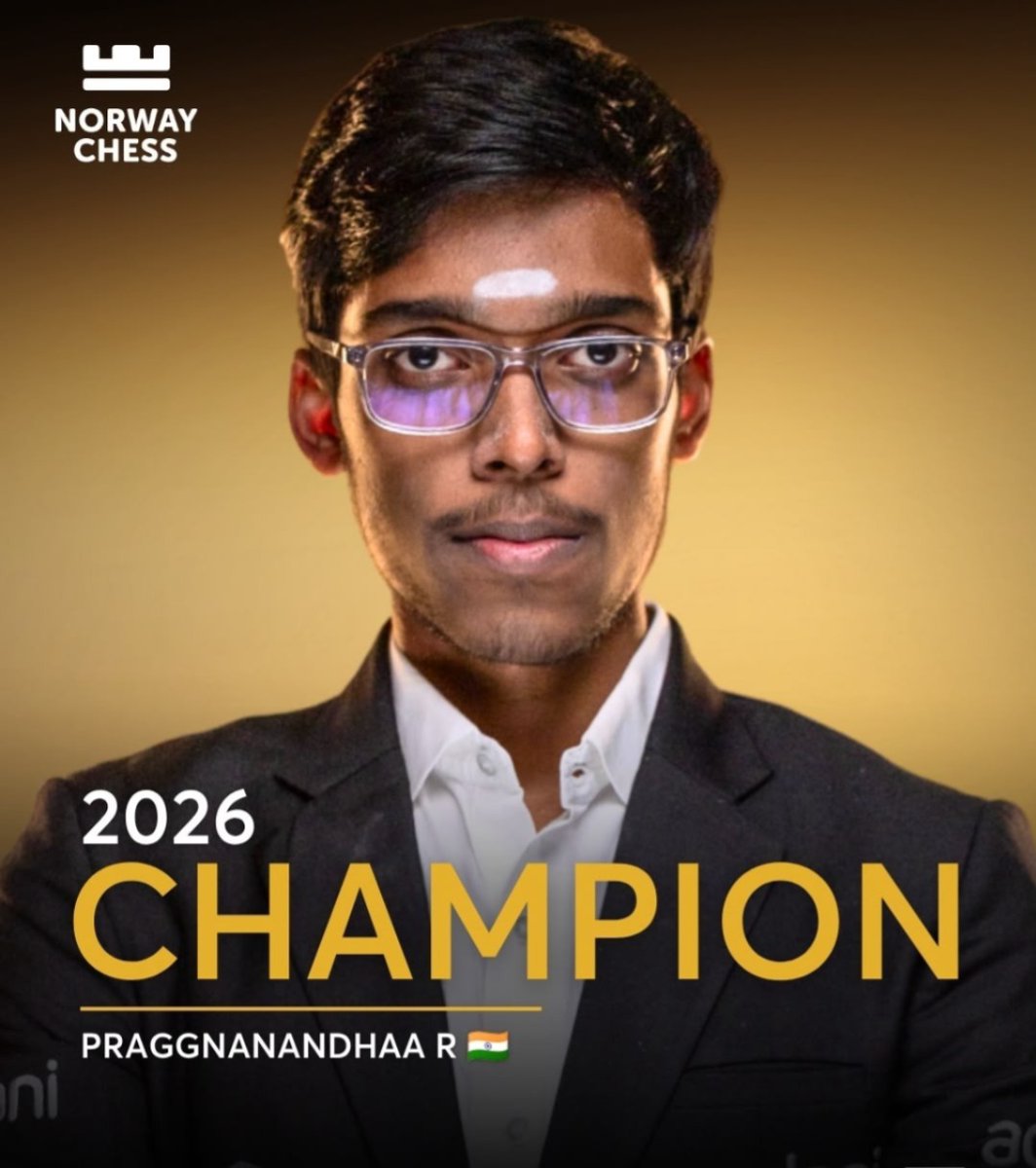 samrat4bjp's tweet photo. A historic triumph for Indian chess!

Heartiest congratulations to R Praggnanandhaa on becoming the Norway Chess Champion 2026. Your extraordinary journey from a young chess prodigy to a global champion reflects dedication, discipline and excellence, inspiring a new generation of Indians. 

Wishing you many more successes ahead.

@rpraggnachess