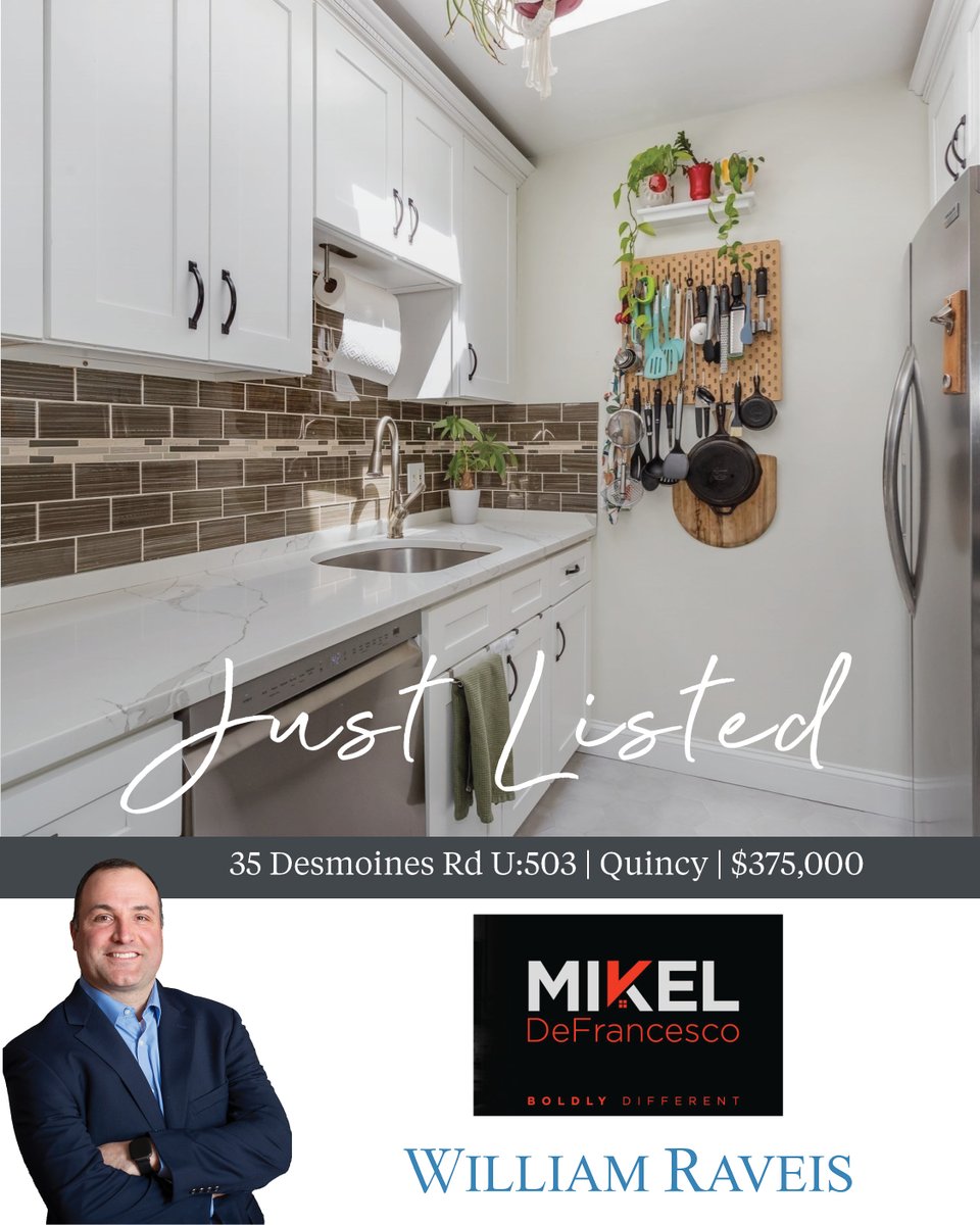 SuccessInMass's tweet photo. 🏠 Just Listed
Penthouse living at Southgate Place! ✨
I am excited to introduce this stunning top-floor unit at 35 Des Moines Rd, Unit 503 in Quincy. If you’re looking for a bright, updated, and convenient lifestyle, this 2-bedroom, 2-bath condo is a must-see!
Why you’ll love it:
☀️ Sun-Filled      Penthouse: Soaring ceilings with skylights illuminating the open      dining area and renovated kitchen.
🍳 Modern      Chef’s Kitchen: White Shaker cabinets, sleek quartz countertops, and      stainless steel appliances.
🚗 Parking      Perks: Includes 2 parking spots (one covered garage space + one      outdoor lot space).
🏢 Modern      Comfort: Elevator access, newer Anderson windows, and central air      conditioning.
📍 Prime      Location: Minutes from T-stations, local shopping, dining, and parks.
Offered at $375,000. 🎥 Take the 3D Tour: 35 Des Moines Rd #503 Virtual Walkthrough
Join us for our Open Houses: 📅 Saturday, June 6: 11:00 AM – 12:30 PM 📅 Sunday, June 7: 11:00 AM – 12:30 PM
📞 Mikel DeFrancesco | (617) 755-8272
•  William Raveis was voted Top Luxury Brokerage in the US and Mikel DeFrancesco has been a Top Real Estate Agent in Quincy MA for 25 yrs.
#RaveisCanton #RaveisElite #WilliamRaveis #QuincyRealEstate #JustListed #PenthouseLiving #SouthgatePlace #MikelSellsQuincy