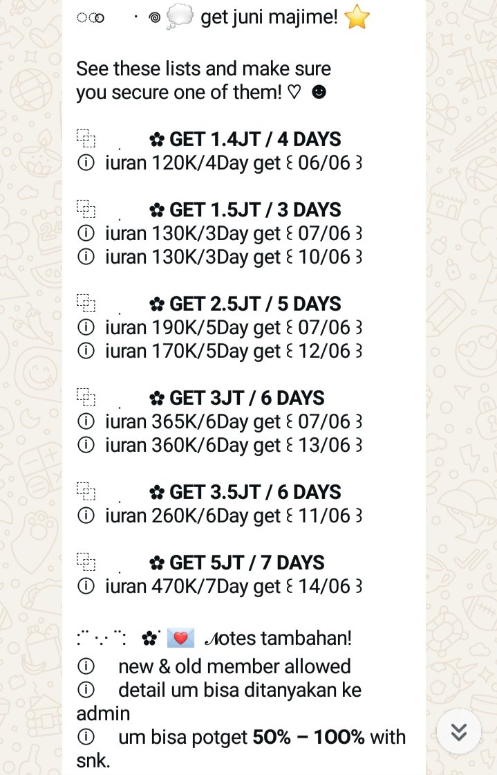 onlymajime's tweet photo. hii gucy! Get TODAY majime ada nominal 1.4JT yah ?! sudah ada um 840K, pay 140k get bersih 700k yaw 💓⭐ Yang mau langsung join group link dibio yah! avail juga banyak bignom get Juni nih bubs, lesgo! 👀

t. bu reguler promosi #bealanja #zonauang 220 https://t.co/oJ4nxGhEkN