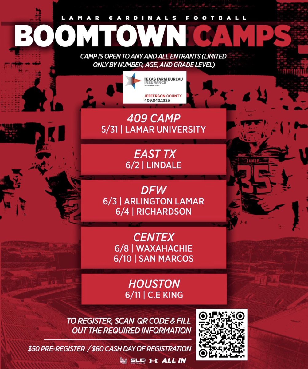 Coach_Cannata's tweet photo. Only 3 more stops on the #BoomtownTour

6/8 Waxahachie 🏹
6/10 San Marcos 🐍
6/11 CE King 🤘🤘

Real Evals, Real Offers
Come see what @LamarFootball is all about! Don’t miss out register today! https://t.co/wY4Z1erk72