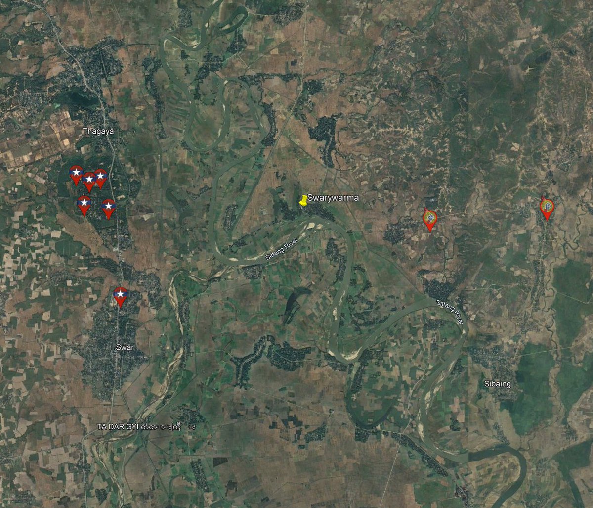 JohnSevenTwo's tweet photo. Forces under Nay Pyi Taw PDF captured a junta outpost at Swarywarma village in Bago Region. Around 20 junta soldiers were killed, including a Major. https://t.co/xtNRfQeh6e