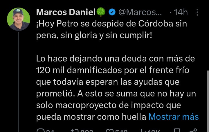juanialferez's tweet photo. Decir que Petro no hizo nada por Córdoba después de las miles de hectáreas entregadas a campesinos es fácil. Lo difícil es mostrar qué logró Marcos Daniel para el departamento en todos sus  años en el Senado. https://t.co/cYexD5aIRu