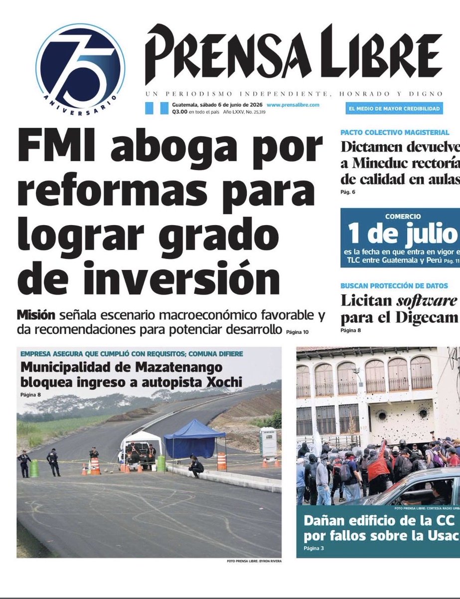 jczapata_s's tweet photo. La portada hoy de @prensa_libre es muy aleccionadora, estamos a un paso de ser grado de inversión, pero hay municipalidades, como la de #Mazatenango, que se vuelven un foco de corrupción y simplemente quieren oponerse al desarrollo.

https://t.co/Asy4L6syB9 https://t.co/VvkzYRnEIN