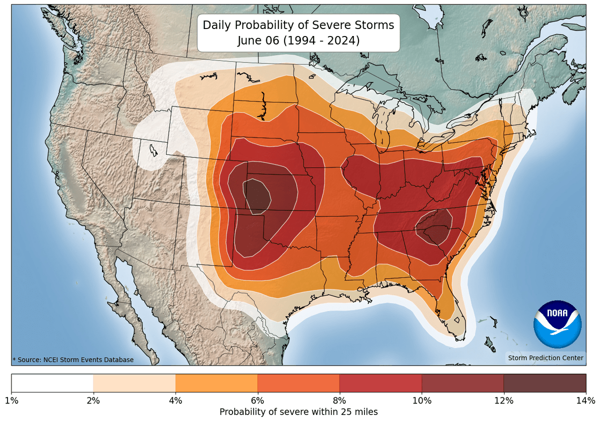 NWSPittsburgh's tweet photo. With the potential for severe weather today, this is right in line for this time of year given a 10%-12% over the span of 1994-2024. https://t.co/zeNLRI8S4j