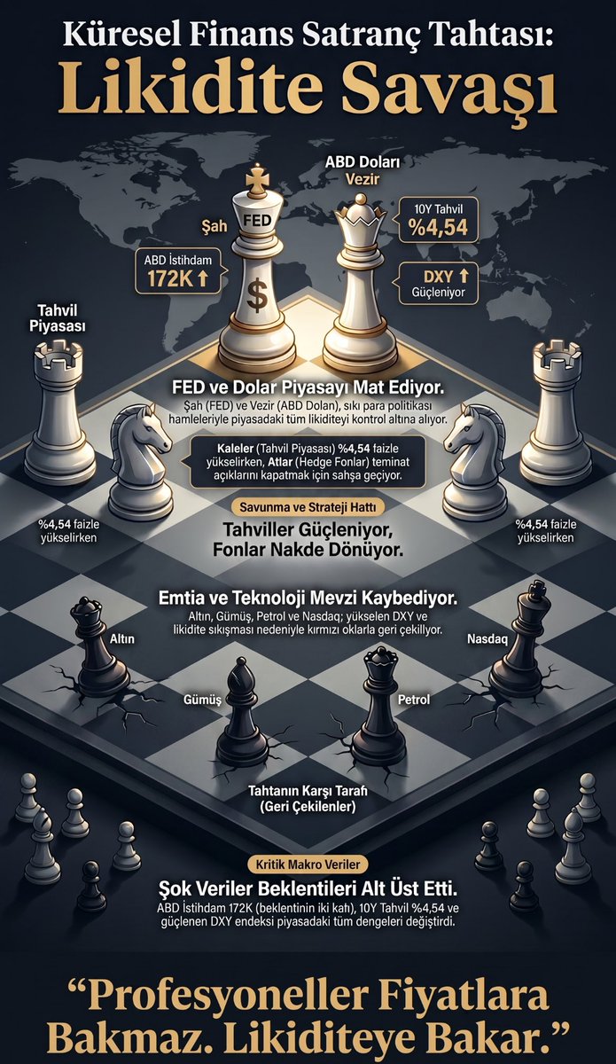 xquantix's tweet photo. ♟️ABD istihdamı güçlü geldi, tahvil faizleri yükseldi, dolar güçlendi Sonuç?
🔻 Altın ⬇️
🔻 Gümüş ⬇️
🔻 Petrol ⬇️
🔻 Nasdaq ⬇️
Piyasalar artık faiz indirimi değil yüksek faiz ve güçlü dolar senaryosunu fiyatlıyor
Fiyatlara değil, likiditeye bakın. 💰
#Borsa #Altın #Gümüş #Petrol https://t.co/f3XWHdbWuz