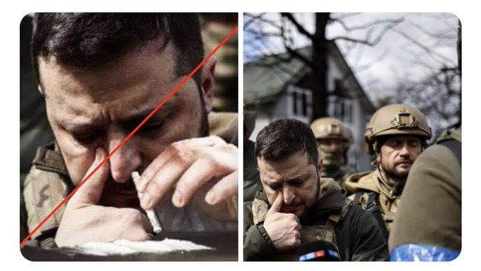 ThinkPrague's tweet photo. @TzumiXiant @ZelenskyyUa That whole "Zelensky is a cokehead" lie came out of the Kremlin's lie factory when they manipulated this photo of his visit to Bucha. 

Why do you choose to believe Russian lies? Just curious. Are you a durak, or a tarakan? https://t.co/i0J8yCvKIg