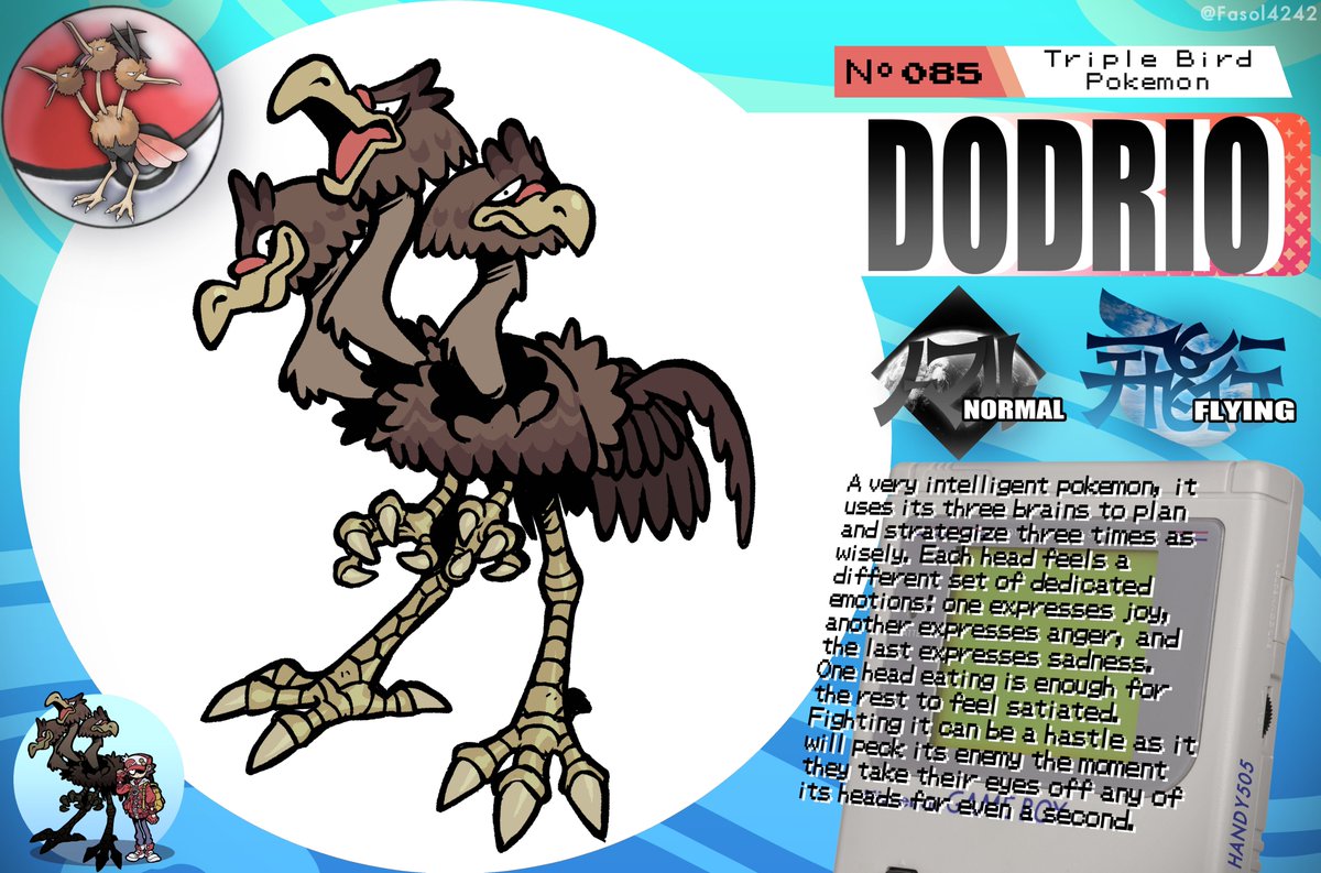 Fasol4242's tweet photo. POKEMON REDESIGNS:
084 - Doduo, 085 - Dodrio https://t.co/20IrRT5PIM