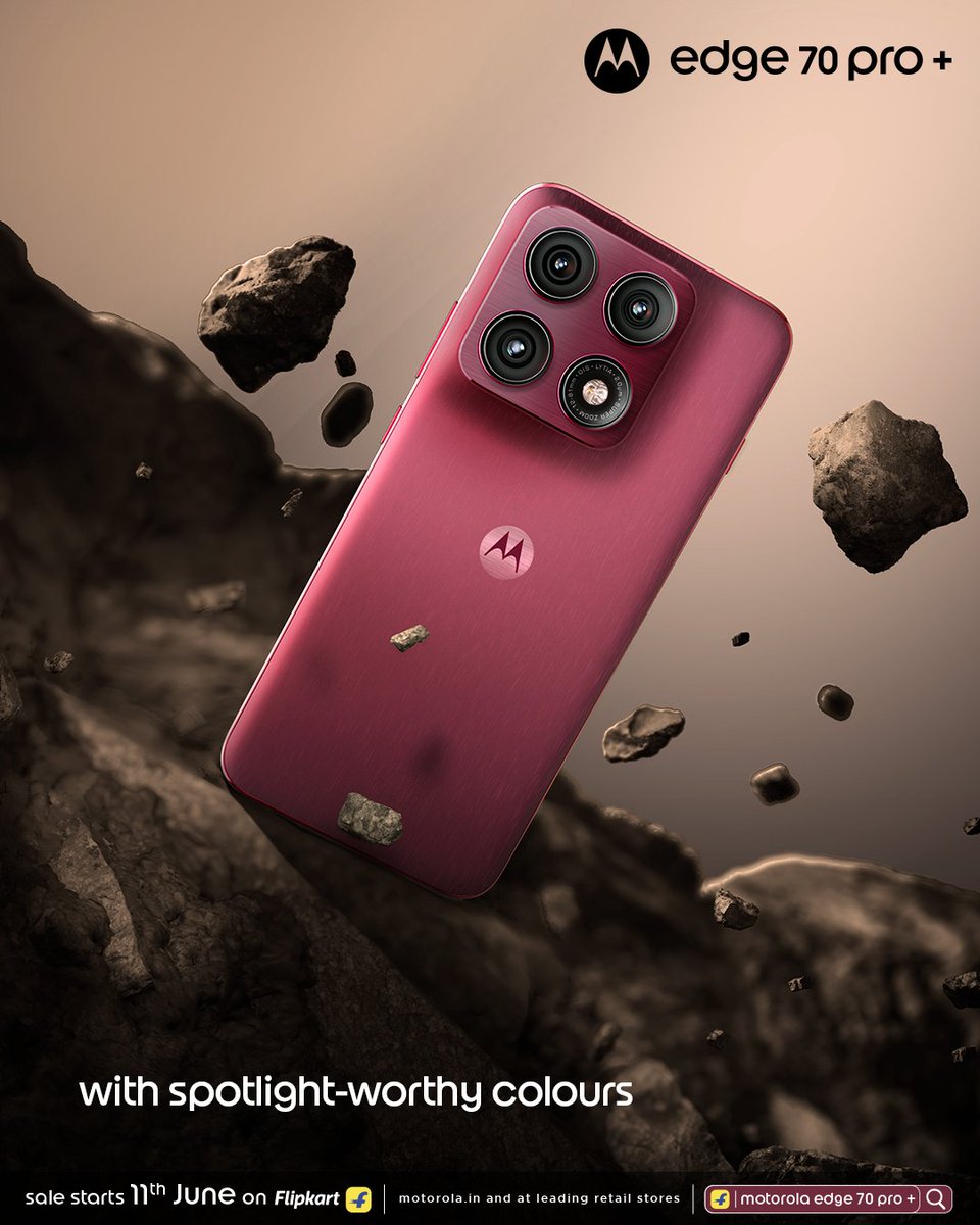 motorolaindia's tweet photo. Crafted with premium textures, tactile finishes, and expressive PANTONE™ colours, the motorola edge 70 pro+ is made to stand out from every angle.

Motorola Edge 70 Pro+ Starting at ₹44,999. Sale starts 11th June on  Flipkart, https://t.co/azcEfy2uaW and leading retail stores. https://t.co/0YC59DB8nO