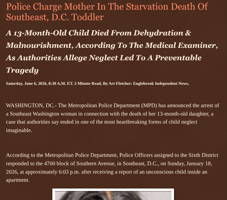 ArtFletcher9's tweet photo. Police Charge Mother In The Starvation Death Of Southeast, D.C. Toddler https://t.co/IhGa9dO39m via @Englebrooknews #WashingtonDC #CrimeNews #SoutheastDC #Child #Death #Toddler #Starvation #Mother #Charged #Murder @HRG_Media @LodiNJNews @fordmb1 @SarahGeving1 @Shannon96574094 @DanCook26214426 @Daytobehappy @janninereid1 @gator4kb18 @TrumpWasRite2 @KathyKbrose @RobGerundo @JimBobW49