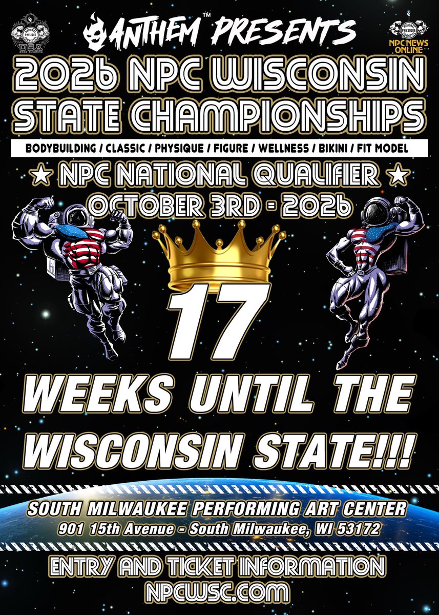 BigGreekBoy's tweet photo. Show shirt and swag update coming! 🤩🚀 

✅ NPC National Qualifier.
🚀 Registration is OPEN!

SHOW DATE:
🗓️ Oct 3rd - 2026

SHOW LOCATION:
South Milwaukee PAC
901 15th Avenue
South Milwaukee, WI 53172

#bodybuilding 
#motivation 
#fitness 
#muscle 
#gymlife https://t.co/LNaAW86C0f