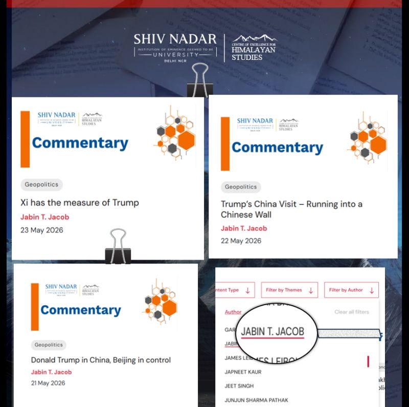 Himalayas_SNU's tweet photo. CHS Director @jabinjacobt wrote 3 Commentaries analyzing 🇺🇸President Donald Trump’s first state visit to 🇨🇳 in his 2nd term. 

The author argues how Beijing has grown in confidence &amp; evolved its diplomatic calculus in its engagements with Washington DC.  https://t.co/6pM2QTLWOT https://t.co/gyLVwPYvre