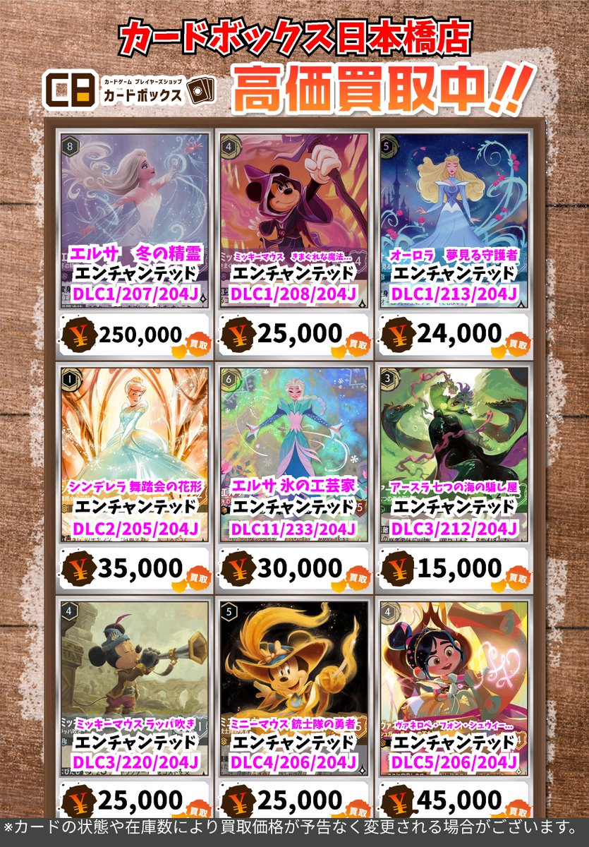 ◇*◇*◇*◇*◇*◇*◇*◇*◇*◇* ◇* ＃CB日本橋店ロルカナ買取表