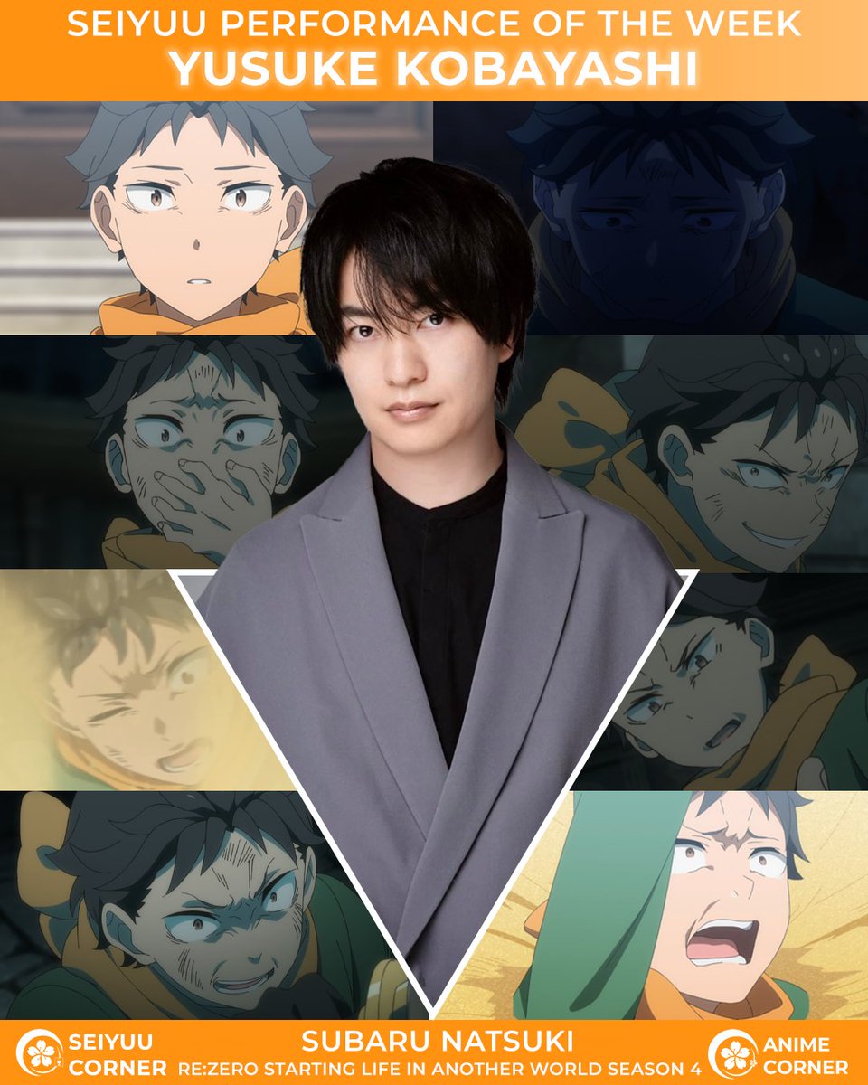 seiyuucorner's tweet photo. ✨ Seiyuu of the Week ✨ 

🎤Yusuke Kobayashi claims his second Seiyuu of the Week title of the spring season! 

For the first time ever, the same seiyuu has been crowned Seiyuu of the Week twice for the same character! It truly shows just how phenomenal and out of this world Yukke's performance as Subaru in Re:ZERO Season 4 has been 🙌
