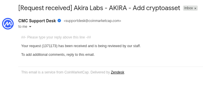 AkiraLabsXYZ's tweet photo. Public verification for the Akira Labs CoinMarketCap listing request.

Ticket number: 1371173
Official $AKIRA contract address on Solana:

GwXvPgGQDEhy71yxjghTKDRsPSgUFwf2s4wkD4Xgpump
Official website: https://t.co/8fv2ftwNkA

This post confirms that the CoinMarketCap listing request was submitted by the Akira Labs project owner.

#CMC #SOLANA #MEME