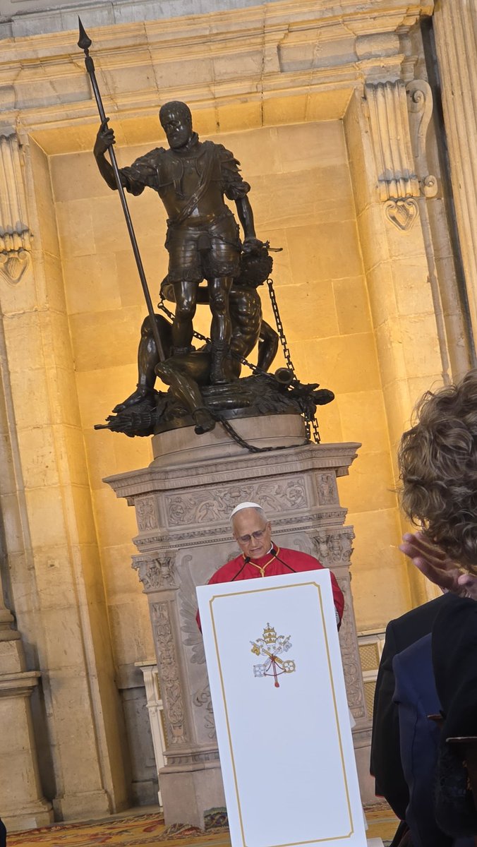 IndiainSpain's tweet photo. The Ambassador attended the Welcome Ceremony for His Holiness Pope Leo XIV at the Royal Palace in Madrid, held on the occasion of the visit of His Holiness to Spain. In his address, His Holiness underscored the importance of inclusion of the most vulnerable, digital literacy and ensuring that research and industry advance justice and peace. He also highlighted the need for a commitment to international law and multilateralism for peace and solidarity among nations.

Hon'ble PM @narendramodi and His Holiness Pope Leo XIV share a common vision that Aritificial Intelligence must remain human-centric, ethical and directed towards welfare for all.