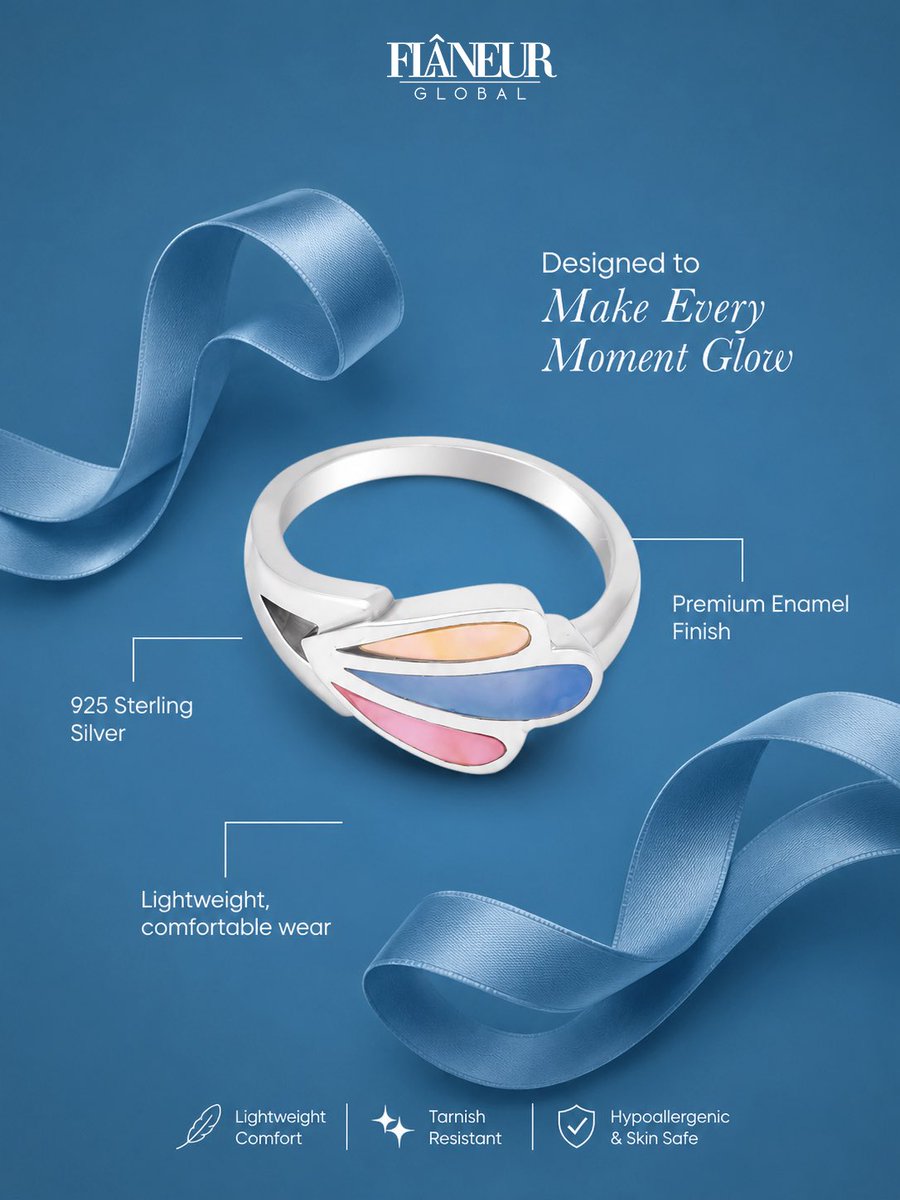 FlaneurGlobal's tweet photo. Designed To Make Every Moment Glow
🤍 925 Sterling Silver
💙 Premium enamel finish
✨ Lightweight comfort

[sterling silver ring, enamel ring, silver jewellery, designer ring, statement jewellery, premium accessories, women's ring]
#FLANEURGLOBAL
#SilverRing
#SterlingSilver https://t.co/Ac4qpp6Yvf