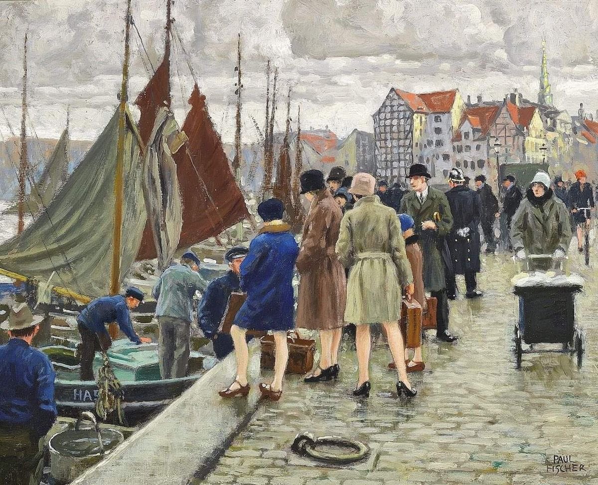 HWarlow's tweet photo. Paul Gustav Fischer  (1860-1934)
Danish artist painting everyday happenings on the streets of Copenhagen in his time 
I love his work.  The clarity after all the years  
The fish sale scene is amazing almost like being there https://t.co/29Ax5RizJg