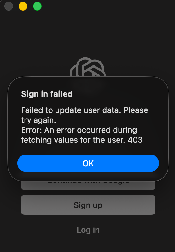 azvibecoder's tweet photo. hey @sama please fix that i wanna login macos chatgpt app https://t.co/S7O2OzXm5q