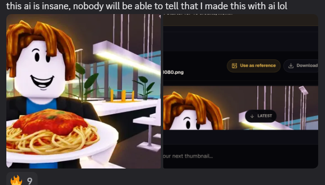Ayrox02_'s tweet photo. Everyone in the Roblox dev community is quietly gatekeeping this new AI tool... but the reviews speak for themselves. 

People are literally dropping their expensive designers because VizzBees generates high-CTR thumbnails instantly.

https://t.co/6t8j3f7AvS🚀
#RobloxDev #Roblox https://t.co/0ueYmHfwbf