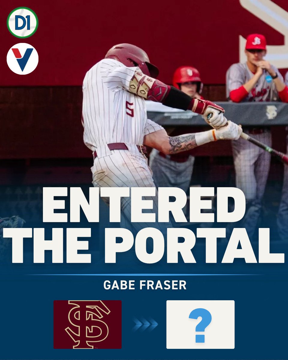 KendallRogers's tweet photo. TRANSFER NEWS: @FSUBaseball infielder Gabe Fraser is entering the Transfer Portal, I'm told. Fraser finished the 2026 campaign with a .303 average and certainly has plenty of raw talent. 

D1 PROFILE: https://t.co/EU1xpaCoSM https://t.co/wm6CQCVwfJ