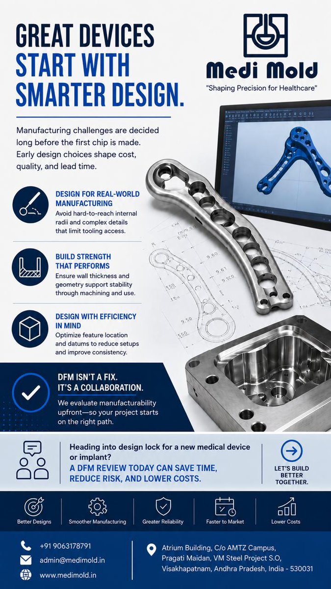 MediMoldDFA's tweet photo. @MediMoldDFA, is Design for Manufacturability (DFM) expertise ensures your #medicaldevices and #precision components are ready for #reliable, cost-effective #production  and  commitment to quality.

📩 Connect with our team: admin@medimold.in

#DesignForManufacturability #DFM https://t.co/rFe2MQnMRd