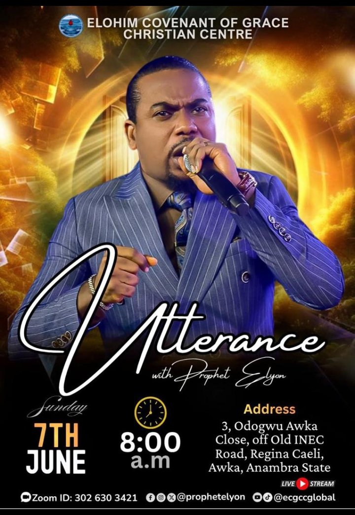 prophet_elyon's tweet photo. UTTERANCE
This Sunday with Prophet Elyon 
6th June 2026
#ProphetElyon
#Elohimcgcc https://t.co/m3WccBRUHz