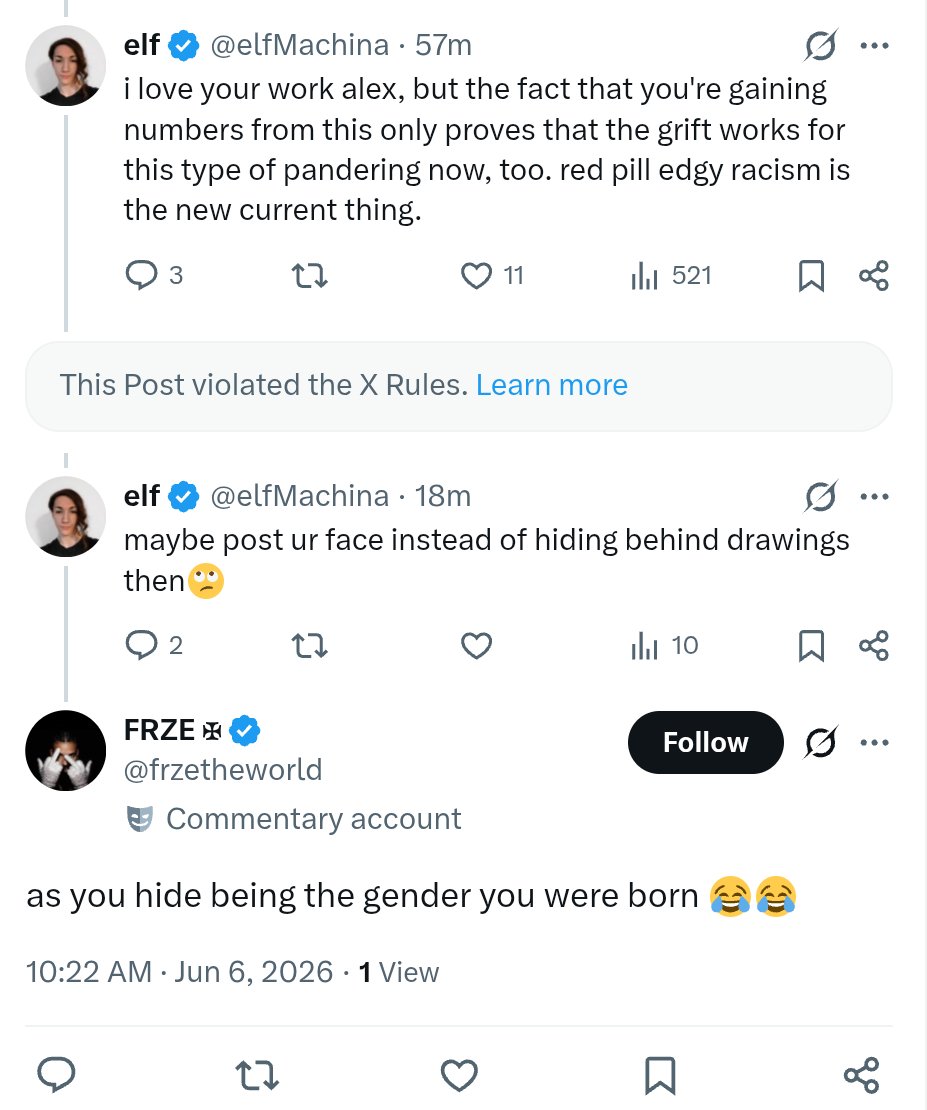 elfMachina's tweet photo. @frzetheworld @iFightForKids why'd elons platform just no-scope ur dry ass overused meme into another dimension exactly? and why u still hiding ur face while calling ppl ugly lmao https://t.co/2OTzncw65o