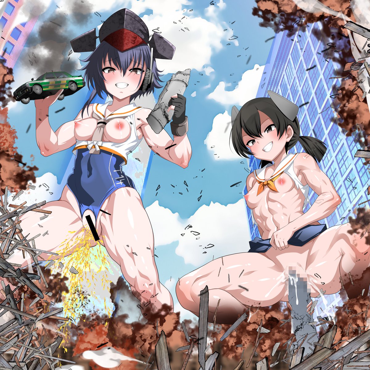 ご依頼作品を納品しましたので公開します💙
艦これの伊14と伊41を描かせて頂きました!

本能の赴くままに街を大胆に破壊し玩具にしちゃうふたりです!
迫力がすごくてかっこいいです(街は大変ですがw)

こういうの気持ちよくて楽しい!!
#Skebリクエスト募集中 