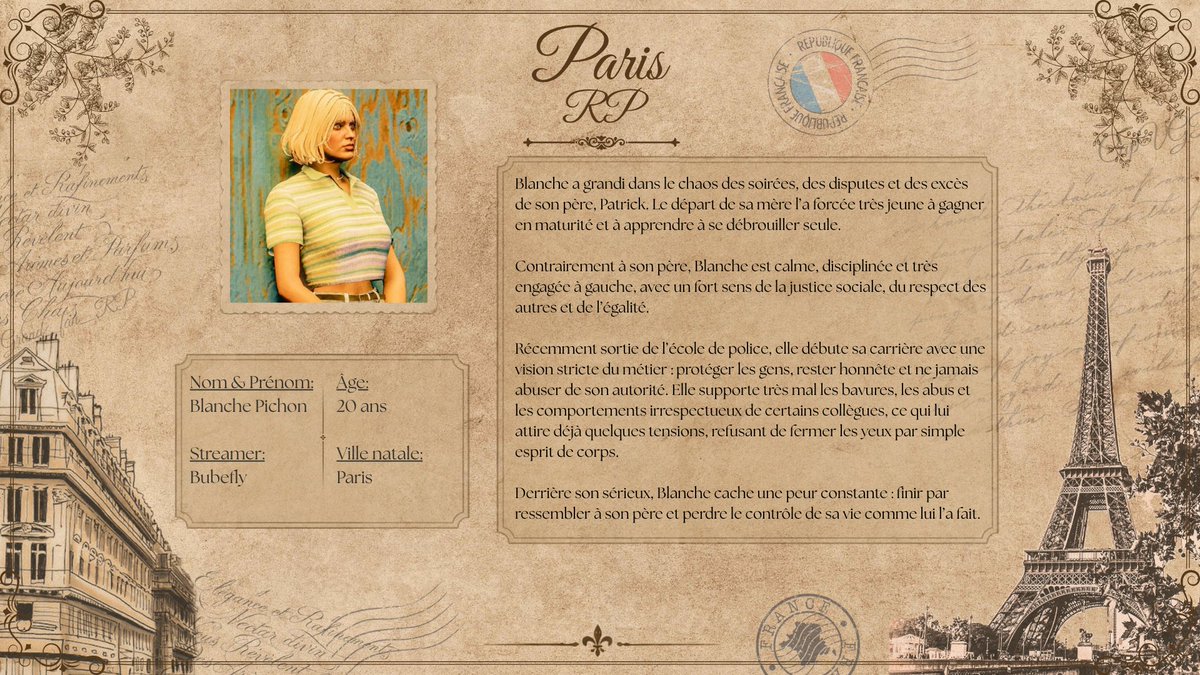 Grand_FanRP's tweet photo. Nouvelle fiche perso:

La policière Blanche Pichon (@bubefly) https://t.co/iSnRxLnJ45
