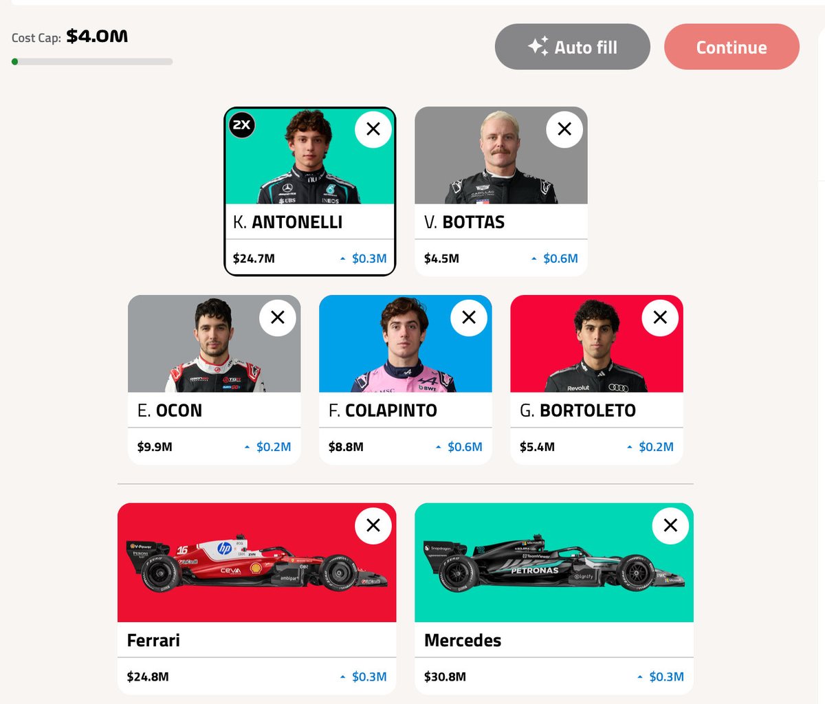 LeapsFrog24's tweet photo. Not going with what I was hoping for entering the weekend but I cannot deny what I am seeing right now. Antonelli is fast. Bortoletto is competitive with the McLarens. Even though I am jumping late and basically just delayed a -10 in Canada to Monaco and lost 150 points. https://t.co/enI50USxGF
